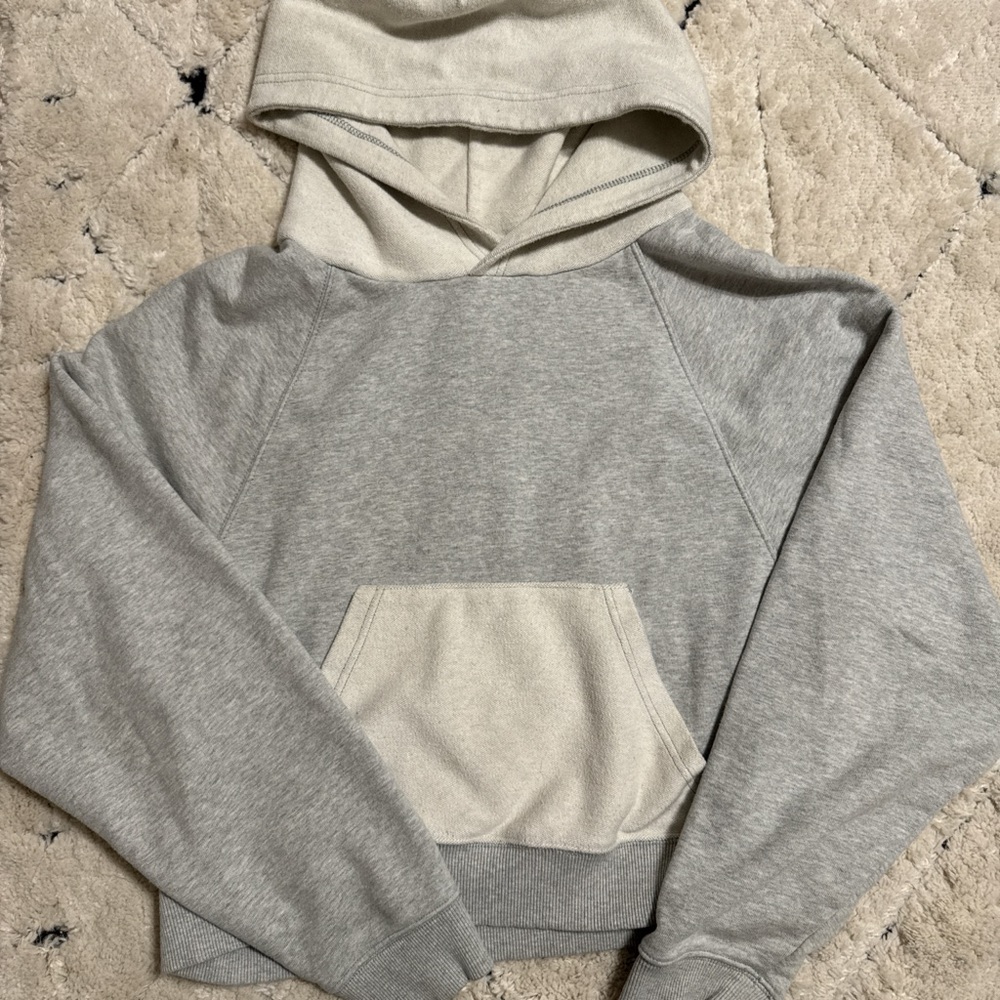 Aerie Gray and Cream Cropped Hoodie